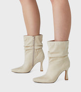 Nadia Cream Ruched Ankle Boots